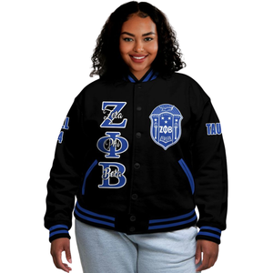 Zeta Phi Beta 1920 Fondateurs Varsity Blue White Jacket Sorority Letterman ZPB Greek Life Chenille Patch Style - Product Image 1
