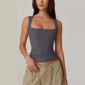 2025 Seaside Vacation Summer New Solid Color Women's <b>Square</b> <b>Neck</b> Sleeveless Double Layer <b>Tank</b> <b>Top</b> Basic Tight T-shirt for Women - Product Image 5