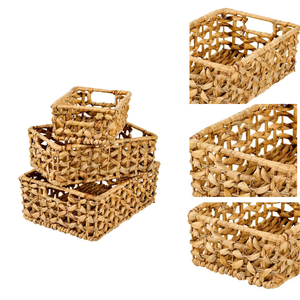 Cesta de almacenamiento de jacinto de agua artesanal sin asas para decoración del hogar con cesta tejida a mano de diseño elegante - Product Image 1