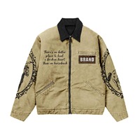 Blouson Bomber Vintage Unisexe Personnalisé d'Extérieur Hiver Zippé Anti-UV Coupe-Vent Écologique en Toile Imprimée par Décharge Style Trucker