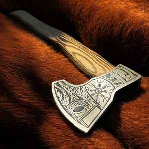 Hacha Vikinga Hecha a Mano de Primera Calidad, Hacha de Supervivencia con Mango de Madera para Acampar, con Funda, Grado Industrial - Product Image 6