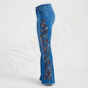 Meilleur design, dernière arrivée, pantalon évasé en denim pour femmes, coupe-vent, couleur personnalisée, pantalon évasé, vêtements décontractés, coton respirant - Product Image 2