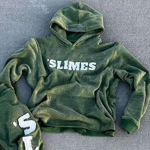 OEM Vintage Sun Fade Oversize Hoodie Flare Pierna Pantalones de chándal Personalizado Desgastado Bordado Logo Hombres Chándal - Product Image 3