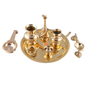 Ensemble en laiton Puja Thali, objet spirituel religieux maison Temple en laiton Bengalen en laiton Pooja thali assiette Diya conçu Diwali cadeau - Product Image 6