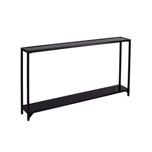 โต๊ะคอนโซลสีดำทันสมัยแบบบางพร้อมกรอบโลหะมินิมอลและชั้นวางของยาวสำหรับทางเข้าบ้านแบบแคบ - Product Image 1
