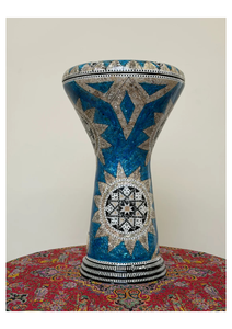 Darbuka en aluminium moulé à motif bleu, instrument de percussion artisanal pour la musique et la décoration - Product Image 5