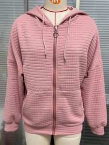 Sudadera con capucha con cremallera de punto de Waffle sólido de gran tamaño Unisex de peso pesado más vendido, ropa de calle bordada personalizada, sudaderas de invierno - Product Image 6