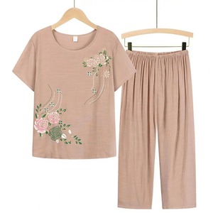 Women/Middle-aged <b>Suits</b> Summer <b>Pant</b> Two Pieces Set Women Short Sleeve Floral Print Plus Size T-shirt Loose <b>Pants</b> Outfit - Product Image 1