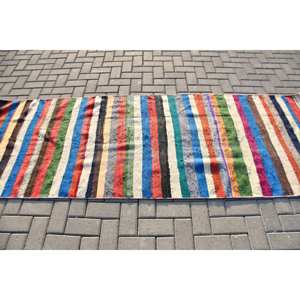 พรมตุรกีโบราณสีเบจแนวชนบทขนาด3.1 x 8.9ft แฮนด์เมดพื้นที่ขนาดใหญ่ทำจากขนสัตว์ขนสัตว์เย็บปะติดปะต่อกันทรงสี่เหลี่ยมผืนผ้าสำหรับห้องโถงห้องนั่งเล่นดีไซน์ - Product Image 3