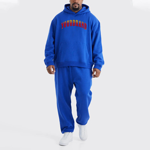 OEM Winter Streetwear Unisex Solid Hooded <b>Jogger</b> Tracksuit Blank Sweatpants <b>Oversized</b> Hoodie Set 100% Cotton Custom Printing - Product Image 1