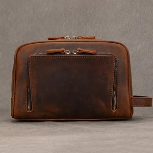 Sac de toilette de voyage pour affaires Crazy Horse en cuir sac de rangement pour outils de lavage cosmétiques sac à main - Product Image 5