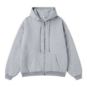 Sweat à capuche épais en coton épais pour hommes avec épaule tombante Streetwear zippé imprimé de logo personnalisé pour l'hiver-Teint uni - Product Image 1