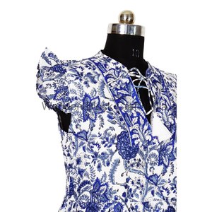 Vestido de corte A con cuello en V para mujer, informal, para fiesta de noche, 100% algodón, con encaje floral pintado, ecológico, con logo frontal, largo a media pantorrilla. - Product Image 3