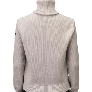 Ivory Woven Knit Eco-Friendly <b>Quilted</b> Front Full Zip High Neck Stretch Sleeves Elegant Cozy Winter Jacket for Women - Product Image 4