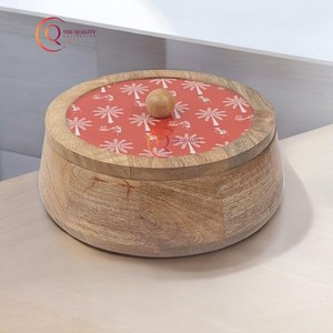 Caja de madera moderna Chapati para cocina, olla caliente y cazuela, juego de servir, decorativa para Chapati olla caliente, tapa impresa de forma redonda - Product Image 1
