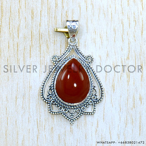 Tendencia corte pera cornalina bisel ajuste piedra preciosa 925 colgantes de plata esterlina a granel venta al por mayor joyería fina de plata regalo para ella - Product Image 2
