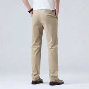 Pantalon homme décontracté coupe cintrée léger écologique et respirant 100% coton devant plat taille moyenne motif droit uni - Product Image 5