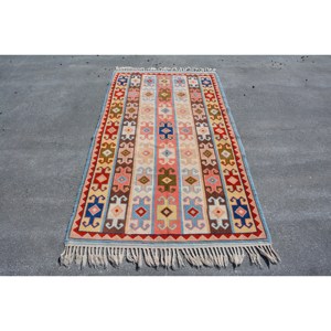 พรมขนทะเลสไตล์วินเทจทรงสี่เหลี่ยมผืนผ้าสำหรับห้องยางพาราดีไซน์เย็บปะต่อสีแดงน้ำเงิน2ft พื้นที่ขนาดใหญ่4x7 - Product Image 1