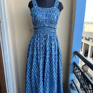 Mini vestido informal para mujer 100% algodón bloque de mano estampado Floral verano Maxi bordado técnica - Product Image 1