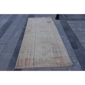 พรมตุรกีโบราณขนาด3.8x8.6ฟุตลายปะต่อสีน้ำตาลเบจขนแกะโพลีเอสเตอร์แฮนด์เมดคลาสสิกสำหรับวัยรุ่นห้องนั่งเล่น - Product Image 1