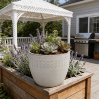 Ensemble de 3 pots de jardin en céramique minimalistes MDJ, ronds, vert foncé brillant, écologiques, pour une utilisation intérieure/extérieure, maison et jardin