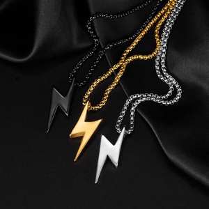 Collier Pendentif Éclair Hip-hop Street Style en Argent Sterling 925 Plaqué Or avec Diamants, Vente en Gros, Polyvalent, Bijoux - Product Image 1