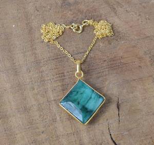 Pendentif émeraude verte en argent sterling 925 plaqué or 14 carats, fait à la main, pierre de naissance d'avril, cadeaux de bijoux - Product Image 2