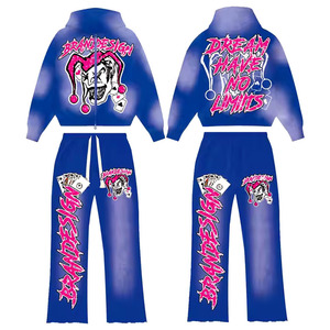 Ensemble de survêtement personnalisé délavé à l'acide prix de gros patch à capuche zippé pantalon de survêtement usé de travail survêtement lavé uni - Product Image 4