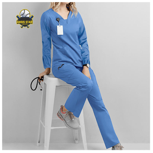 ชุดสครับผ้าทอคุณภาพสูงแบบขายส่ง ผสมสแปนเด็กซ์/โพลีเอสเตอร์ สำหรับบุคลากรทางการแพทย์ แห้งเร็ว รับออกแบบโลโก้ตามสั่ง ผลิตตามแบบ OEM - Product Image 2