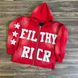 Personnalisé 400 gsm Lavage à l'acide Vintage Distressed Broderie Patch À Capuche Streetwear Coupe Brut Recadrée Capuche Doublée Polaire Hiver À Capuche - Product Image 2