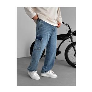 Pantalones vaqueros tejidos Hip Hop de algodón 100% de alta calidad para hombre, cintura media, pierna ancha, deportivos, informales, holgados - Product Image 2