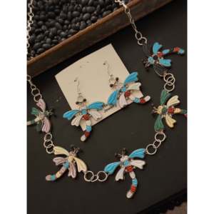 Conjunto de Collar de Libélula Zuni con Múltiples Piedras y Plata de Ley, Joyería Artesanal de Moda - Product Image 4