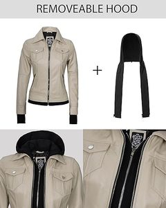 Trusted Manufacturer Supplier's Custom Women's Genuine Lambskin Hooded <b>Leather</b> <b>Jacket</b> Solid Pattern Outerwear Removable Hood - Product Image 4