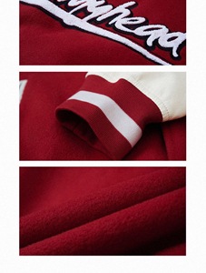 Customizable Logo Chenille Embroidery Patch High Quality Wool Leather Sleeve Cropped Mens Varsity <b>Jackets</b> Red and White - Product Image 5