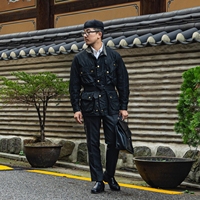 Parka d'hiver noir vintage en toile enduite légère pour moto, style décontracté, ceinturée, pour la chasse, inspirée des motards britanniques
