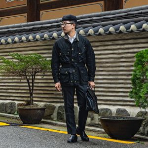 International Lightweight UK Union Casual Motorcycle Coated Canvas Vintage Hunting Field <strong>Parka</strong> Belted Biker Black Cotton Jacket - Product Image 2