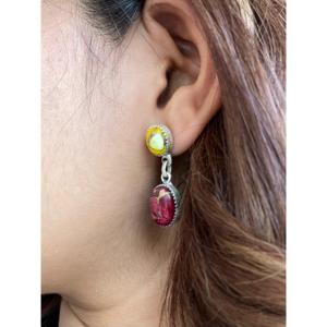 Southwest Style Multi-Stone & Sterling <b>Silver</b> Drop <b>Earrings</b> Bezel Setting Inlay - Product Image 4