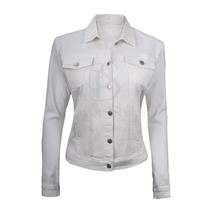 Women's Customizable <b>White</b> Cotton Denim Quilted Jacket Sheep Skin Printed Embroidery Solid Button Design Breathable <b>for</b> Winter - Product Image 3