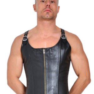 Slayer Mens Corset Style Leather Vest <b>Black</b> <b>Faux</b> Leather Zip Front Fetish Clubwear Top - Product Image 1