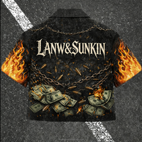 Veste courte zippée OEM personnalisée en métal, motif flamme, chaîne, signe dollar, croix, sublimation 3D intégrale, style gothique streetwear à manches courtes