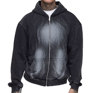 Nouveau design à la mode personnalisé grand surdimensionné Boxy Spray lavage fermeture éclair à capuche respirant coton mélangé Streetwear sweats à capuche pour hommes - Product Image 1
