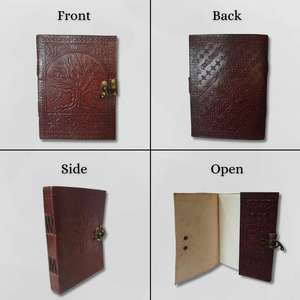 Journal en cuir A3 fait à la main avec gaufrage Arbre de Vie, pages imprimées vintage, fermeture à cadenas antique, journal d'écriture artistique non ligné - Product Image 2
