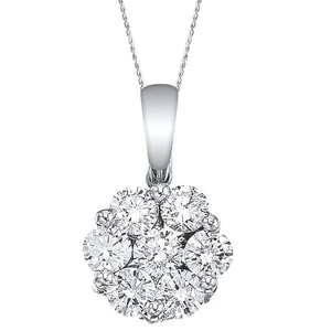 <b>14k</b> White <b>Gold</b> 1.00ct Diamond Cluster Flower Pendant <b>Necklace</b> - Product Image 1