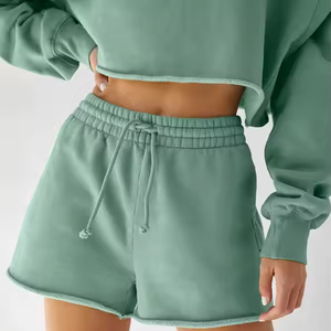 100% algodón personalizado verano 2 piezas pantalones cortos conjuntos mujeres alta calidad Casual al aire libre más vendidos patrón sólido cremallera parches - Product Image 2