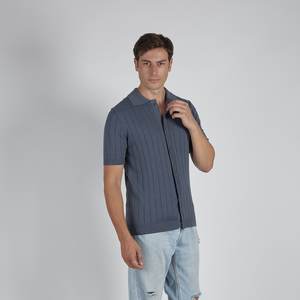 เสื้อเชิ้ตผู้ชาย GITEX ผลิตในอิตาลี เป็นมิตรกับสิ่งแวดล้อม สีเทาล้วน คอวี แขนสั้น ติดกระดุม ผ้าแคชเมียร์ ผ้าฝ้าย ทอจากเส้นด้ายย้อมสี - Product Image 2