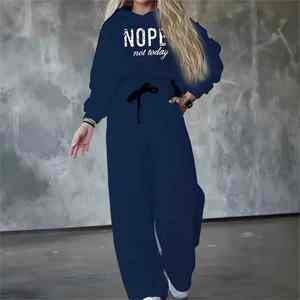 Survêtement de sport d'hiver à capuche imprimé de lettres pour femmes nouveau 2025 Simple décontracté épais sweat Jogging pantalon 2 pièces ensemble - Product Image 2