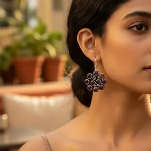 "Vintage <b>Diamond</b> Hoop <b>Earrings</b> for Women in 14k Gold & 18k Gold Plating 925 Silver Amethyst Gemstone Jewelry" - Product Image 3