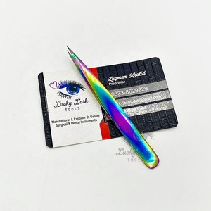 Pinzas de extensión de pestañas multicolores MRP de acero inoxidable de alta calidad, pinzas de cejas inclinadas en ángulo con logotipo personalizado para belleza - Product Image 5