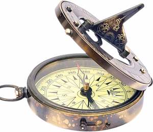 Boussole solaire en laiton et cuivre antique poli, élégante horloge solaire en métal, parfaite pour les collectionneurs et les cadeaux - Product Image 1