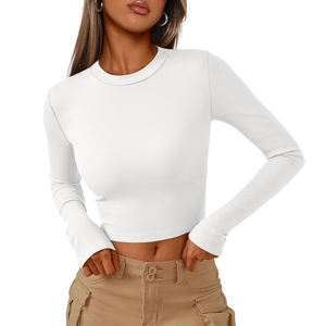 Camisetas cortas de alta calidad para mujer, ropa de Yoga de algodón 100%, Top corto ajustado, Top corto transpirable de manga corta, camisetas para mujer - Product Image 1